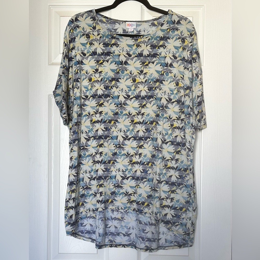 LuLaRoe Irma Floral Print Top - Blue and Yellow